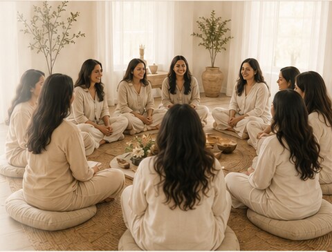 Women seated in a welcoming wellness circle